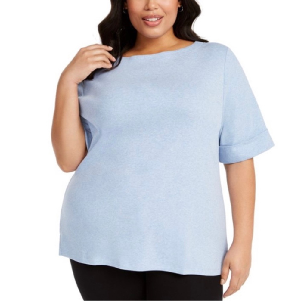 Karen Scott Plus Size OX 14W 100% Cotton Elbow Sleeve Women’s Blue